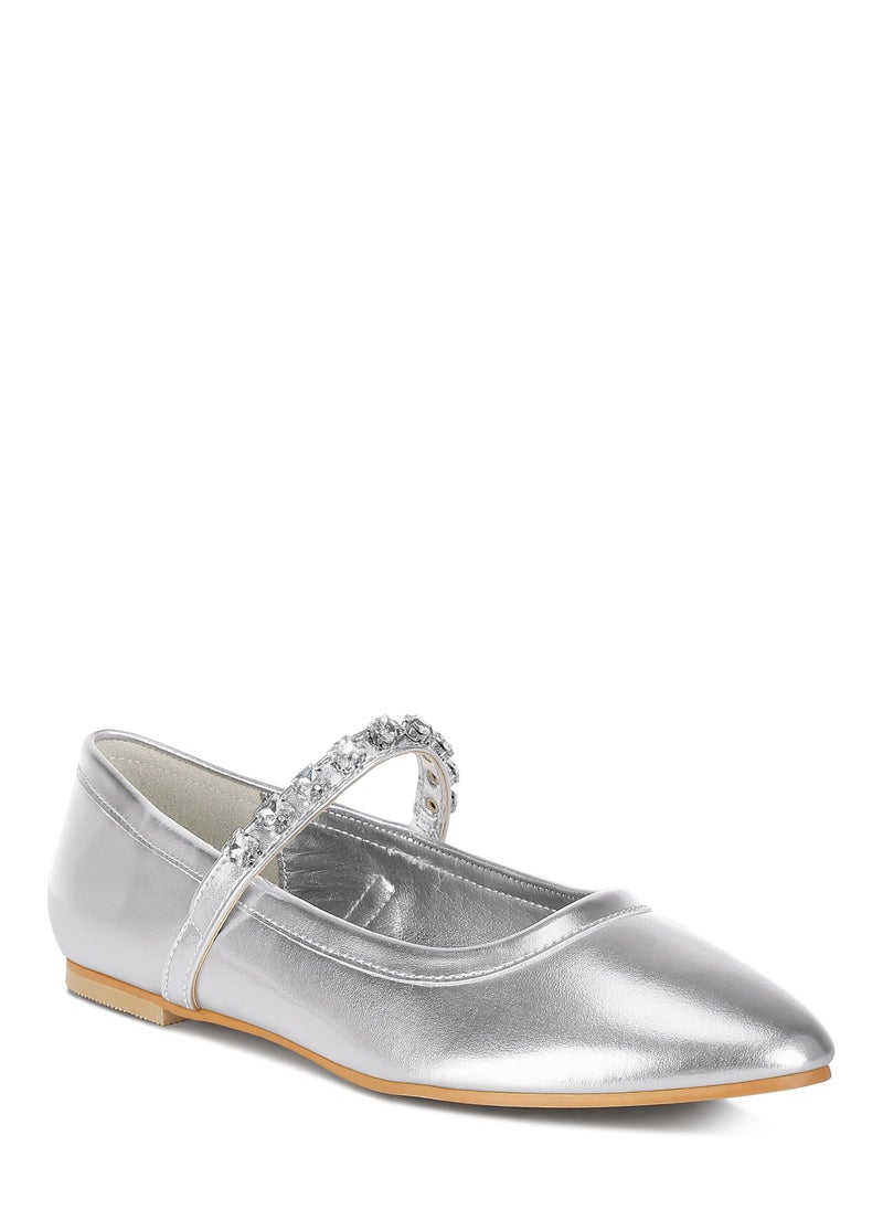 London Rag - Metallic Mary Jane Ballerinas in Silver - Image 1