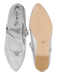 London Rag Metallic Mary Jane Ballerinas in Silver  - Image 4