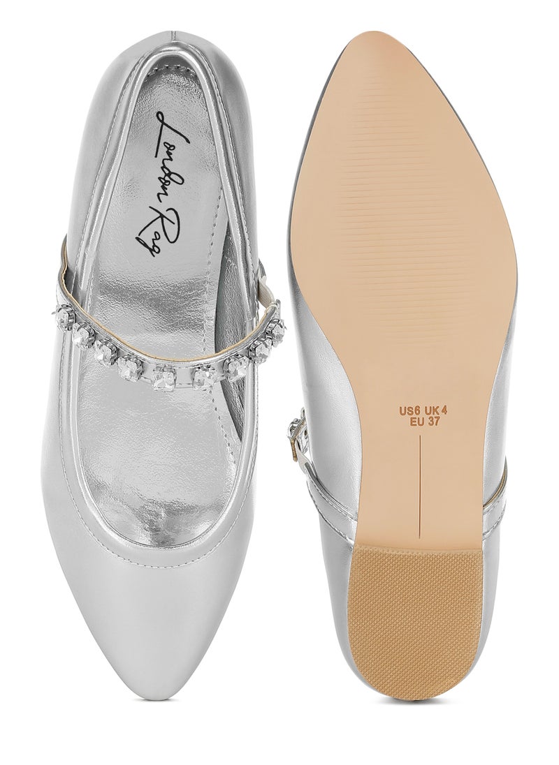 London Rag - Metallic Mary Jane Ballerinas in Silver - Image 1