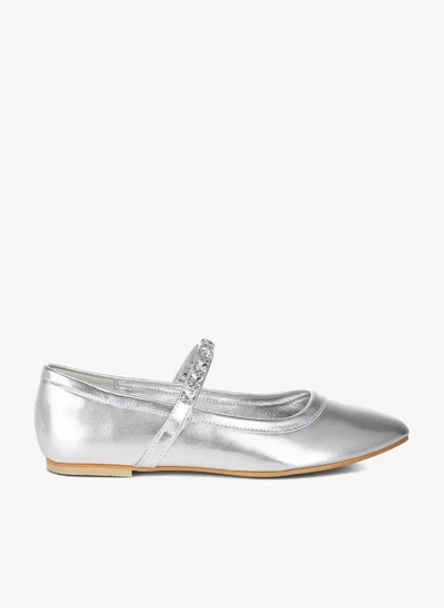 London Rag Metallic Mary Jane Ballerinas in Silver