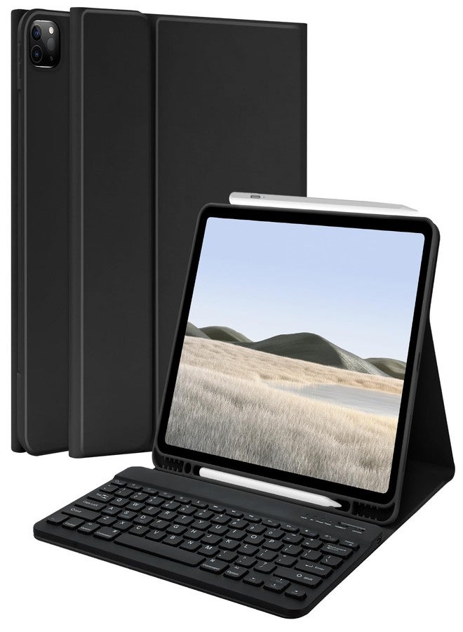 TQQ iPad Pro 12.9 inch 2022 Case with Keyboard, Keyboard case (for 12.9-inch iPad Pro - 6th Generation, 5th/4th/3rd Generation) - Wireless Detachable - with Pencil Holder for 2022 iPad Pro 12.9, Black - Image 1