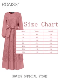 roaiss Women's Round Neck Gown Lace Decoration Long Sleeve Waisted Loose Long Dress  - Image 5