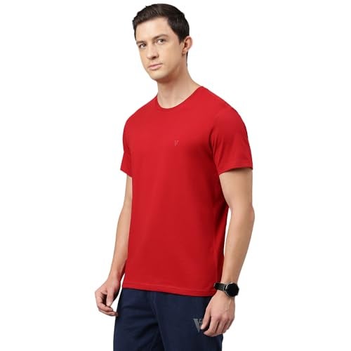 Van Heusen Men's Cotton Solid Regular Fit T Shirt (Ihts1Lsse60052_Scarlet Sage) - Image 2