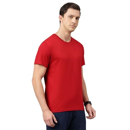 Van Heusen Men's Cotton Solid Regular Fit T Shirt (Ihts1Lsse60052_Scarlet Sage) - Image 5
