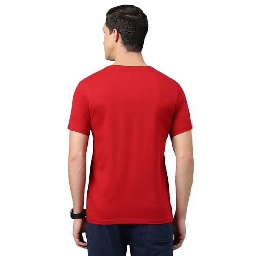 Van Heusen Men's Cotton Solid Regular Fit T Shirt (Ihts1Lsse60052_Scarlet Sage) - Image 3