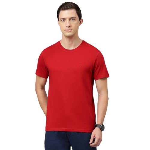Van Heusen Men's Cotton Solid Regular Fit T Shirt (Ihts1Lsse60052_Scarlet Sage) - Image 1
