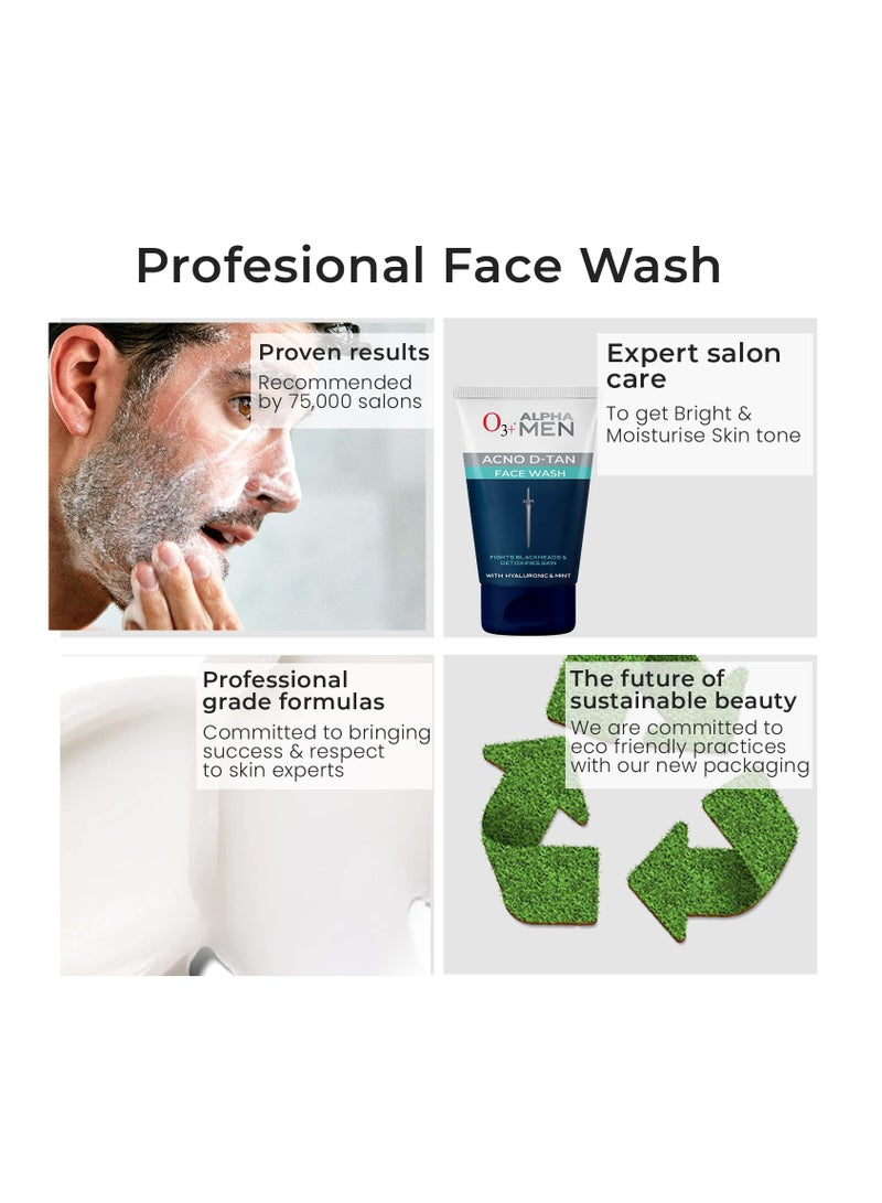O3+ ALPHA MEN Acno D-TAN Face Wash with Hyaluronic & Mint | Fights Blackheads & Detoxifies Skin, 50ml - Image 3