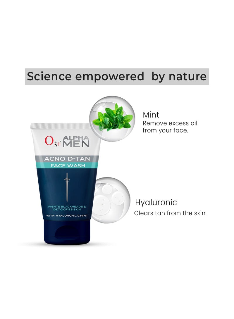 O3+ ALPHA MEN Acno D-TAN Face Wash with Hyaluronic & Mint | Fights Blackheads & Detoxifies Skin, 50ml - Image 2