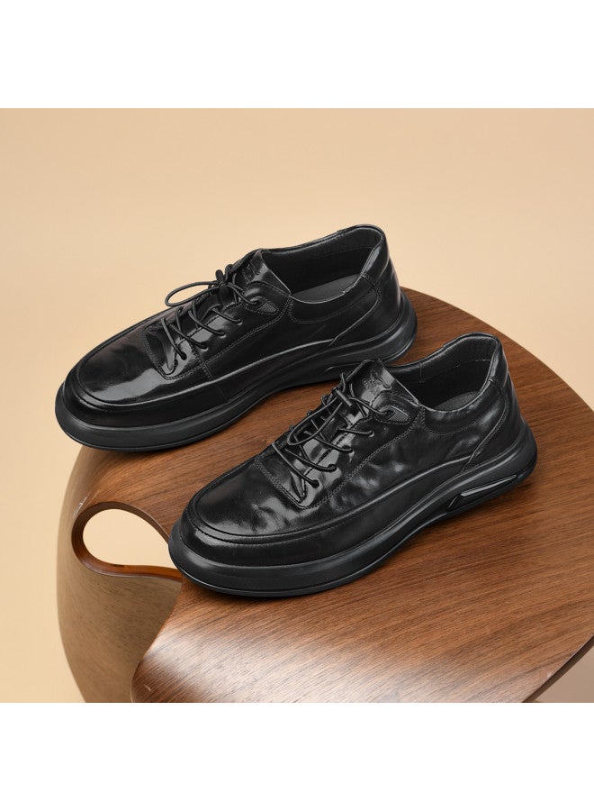 Septwolves Top Grain Leather】autumn 2025 New Business Casual Shoes For Men, Slip-on Drawstring Flat Sole Hand-carved Pattern Leather Shoes - Image 2