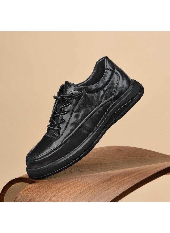 Septwolves Top Grain Leather】autumn 2025 New Business Casual Shoes For Men, Slip-on Drawstring Flat Sole Hand-carved Pattern Leather Shoes - Image 3
