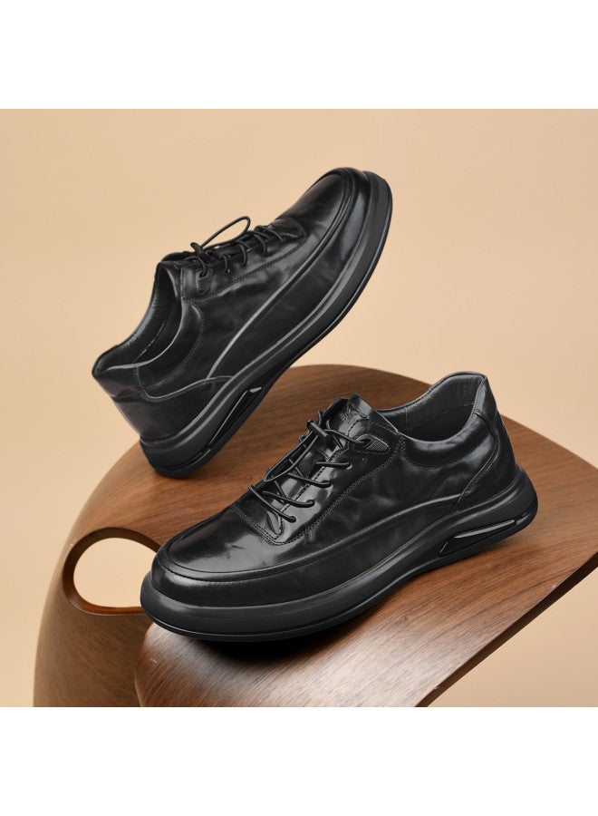 Septwolves Top Grain Leather】autumn 2025 New Business Casual Shoes For Men, Slip-on Drawstring Flat Sole Hand-carved Pattern Leather Shoes - Image 4