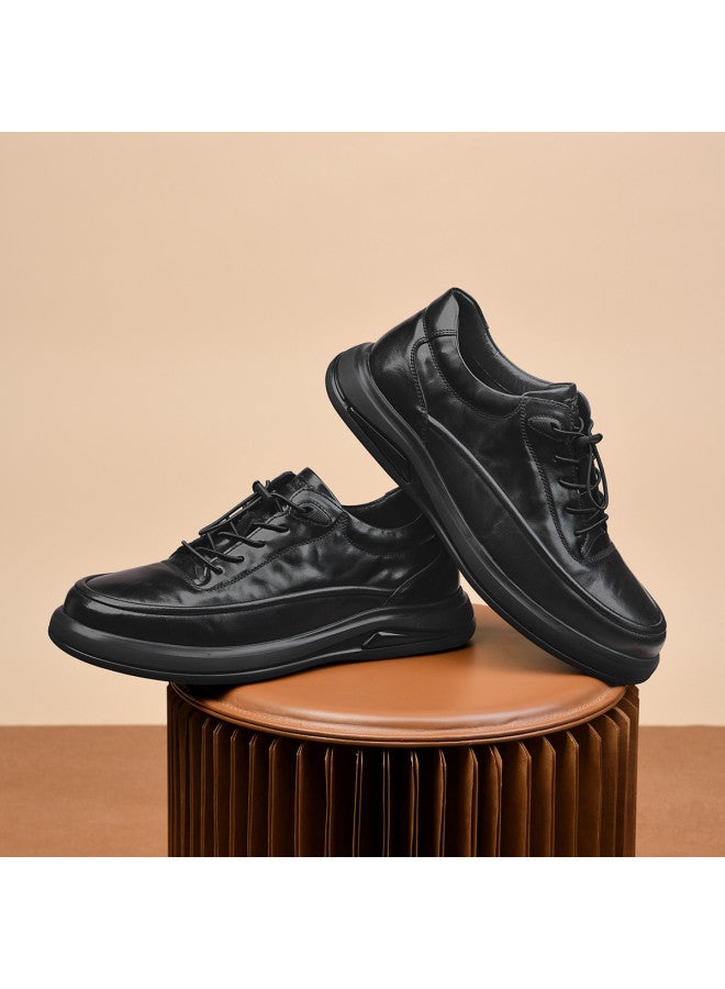Septwolves Top Grain Leather】autumn 2025 New Business Casual Shoes For Men, Slip-on Drawstring Flat Sole Hand-carved Pattern Leather Shoes - Image 5