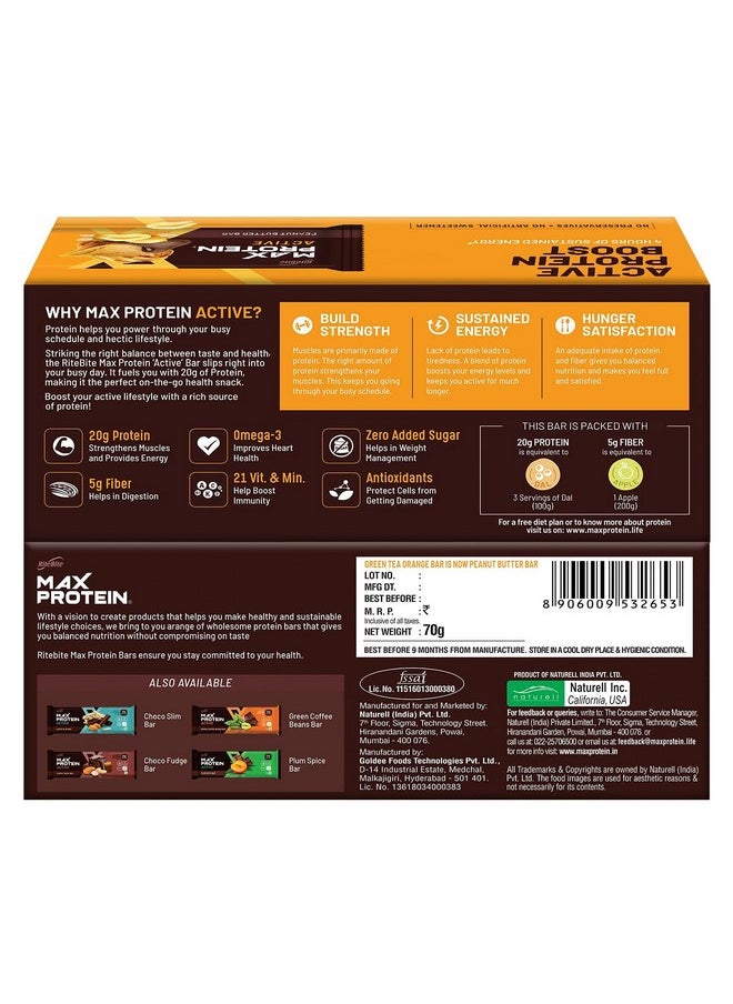 RiteBite Max Protein Active Peanut Butter Protein Bars With 20G Protein, 5G Fiber & 21 Vit. & Minerals | 0 Added Sugar, No Cholesterol & Trans Fat For Upto 4H Of Energy, Healthy Snack, 70G (Pack Of 12)  - Image 2