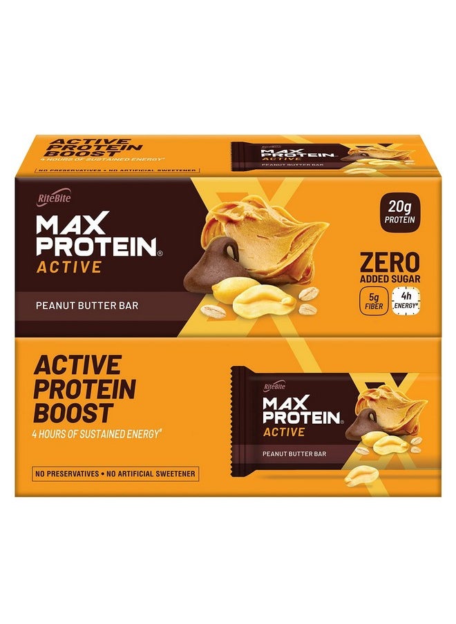 RiteBite Max Protein Active Peanut Butter Protein Bars With 20G Protein, 5G Fiber & 21 Vit. & Minerals | 0 Added Sugar, No Cholesterol & Trans Fat For Upto 4H Of Energy, Healthy Snack, 70G (Pack Of 12)  - Image 1