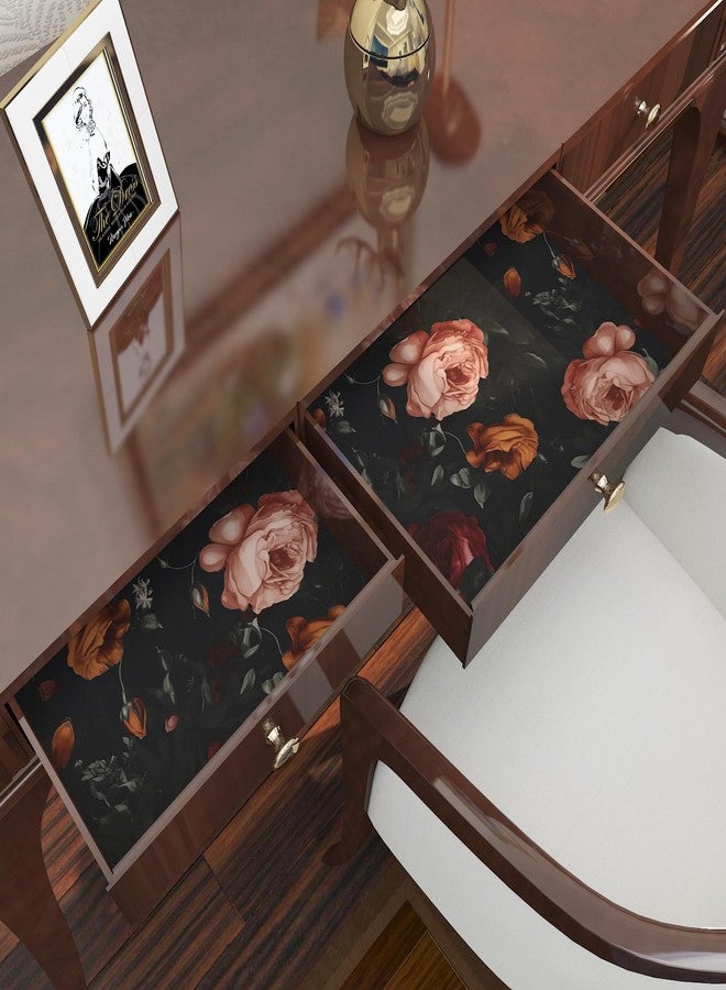 Laatse Dark Floral Wallpaper Peel and Stick, Black Vintage Orange/Pink Rose Contact Paper 17.5 x 393.7in, Waterproof Self Adhesive Flower Retro Boho Wall Paper for Bedroom Walls Cabinet Shelf Table Drawer - Image 4