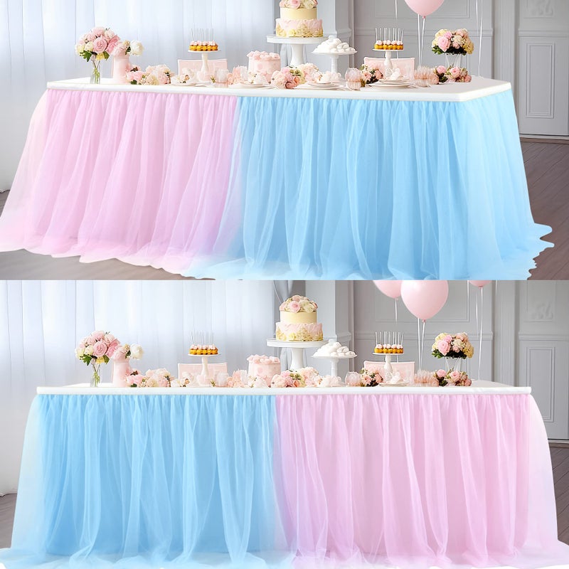 Suppromo 2 Pack 6ft Pink and Blue Tulle Table Skirt for Gender Reveal Tutu Table Clothes Cover for Baby Shower Boy or Girl Birthday Party Table Decorations  Gender Reveal Party Supplies - Image 1