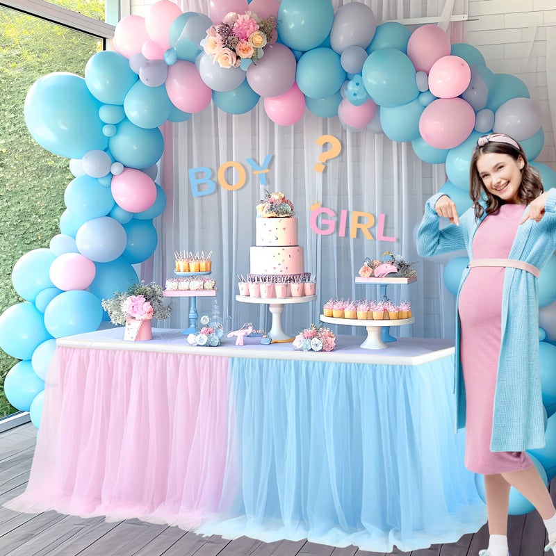 Suppromo 2 Pack 6ft Pink and Blue Tulle Table Skirt for Gender Reveal Tutu Table Clothes Cover for Baby Shower Boy or Girl Birthday Party Table Decorations  Gender Reveal Party Supplies - Image 3
