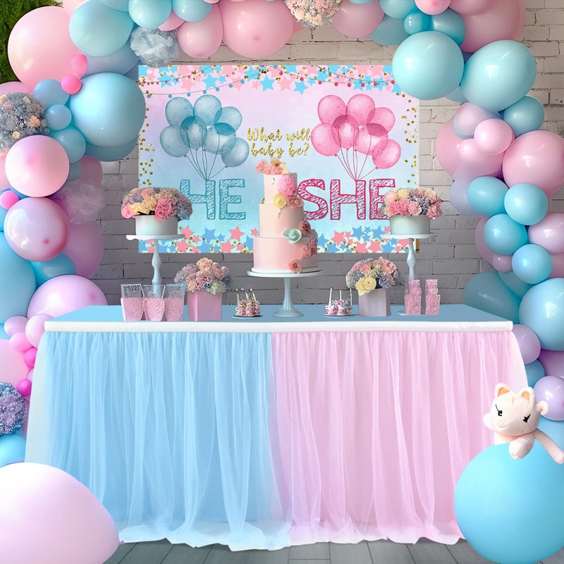 Suppromo 2 Pack 6ft Pink and Blue Tulle Table Skirt for Gender Reveal Tutu Table Clothes Cover for Baby Shower Boy or Girl Birthday Party Table Decorations  Gender Reveal Party Supplies - Image 2