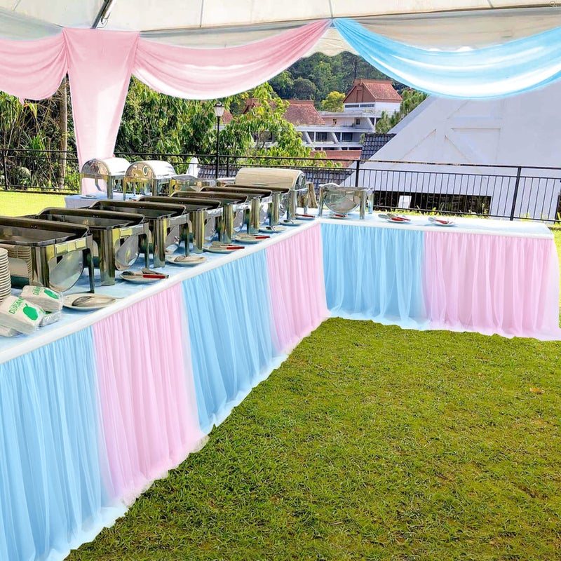 Suppromo 2 Pack 6ft Pink and Blue Tulle Table Skirt for Gender Reveal Tutu Table Clothes Cover for Baby Shower Boy or Girl Birthday Party Table Decorations  Gender Reveal Party Supplies - Image 5