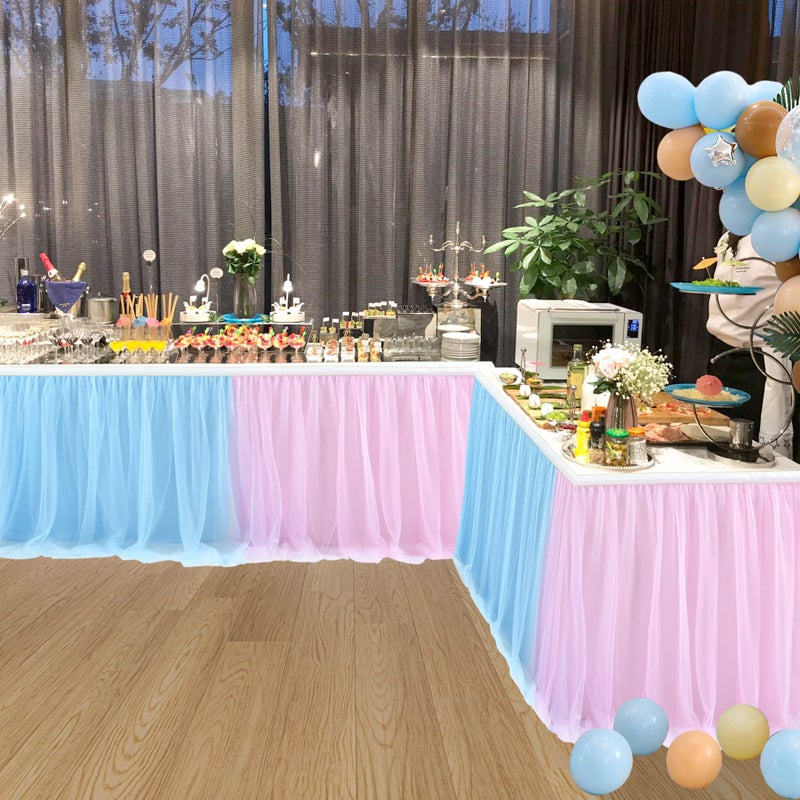 Suppromo 2 Pack 6ft Pink and Blue Tulle Table Skirt for Gender Reveal Tutu Table Clothes Cover for Baby Shower Boy or Girl Birthday Party Table Decorations  Gender Reveal Party Supplies - Image 4