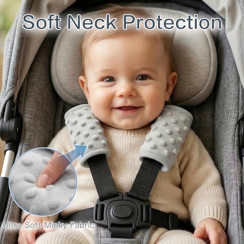 Pro Goleem Car Seat Strap Covers for Babies Unisex Soft Car Seat Strap Shoulder Pads for All Car Seats Stroller Pushcar Small Size Designed for Newborn Gray - Image 3