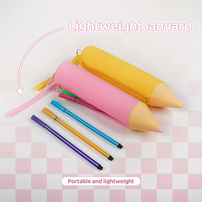 Orange Pencil Shaped Pencil Case Large Capacity Student Stationery Storage Box Study Supplies - Image 3