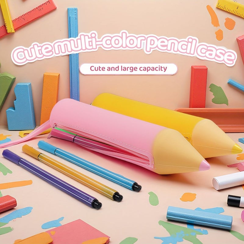 Orange Pencil Shaped Pencil Case Large Capacity Student Stationery Storage Box Study Supplies - Image 1