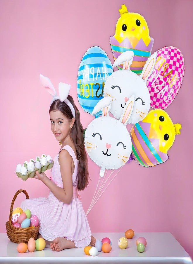 KHC-KHF 6PCS Easter-Bunny Balloons Rabbit Head Foil Balloons Easter Eggs Easter Mylar Bunny Birthday Party Supplies Decorations - Image 2