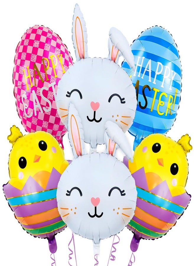 KHC-KHF 6PCS Easter-Bunny Balloons Rabbit Head Foil Balloons Easter Eggs Easter Mylar Bunny Birthday Party Supplies Decorations - Image 1