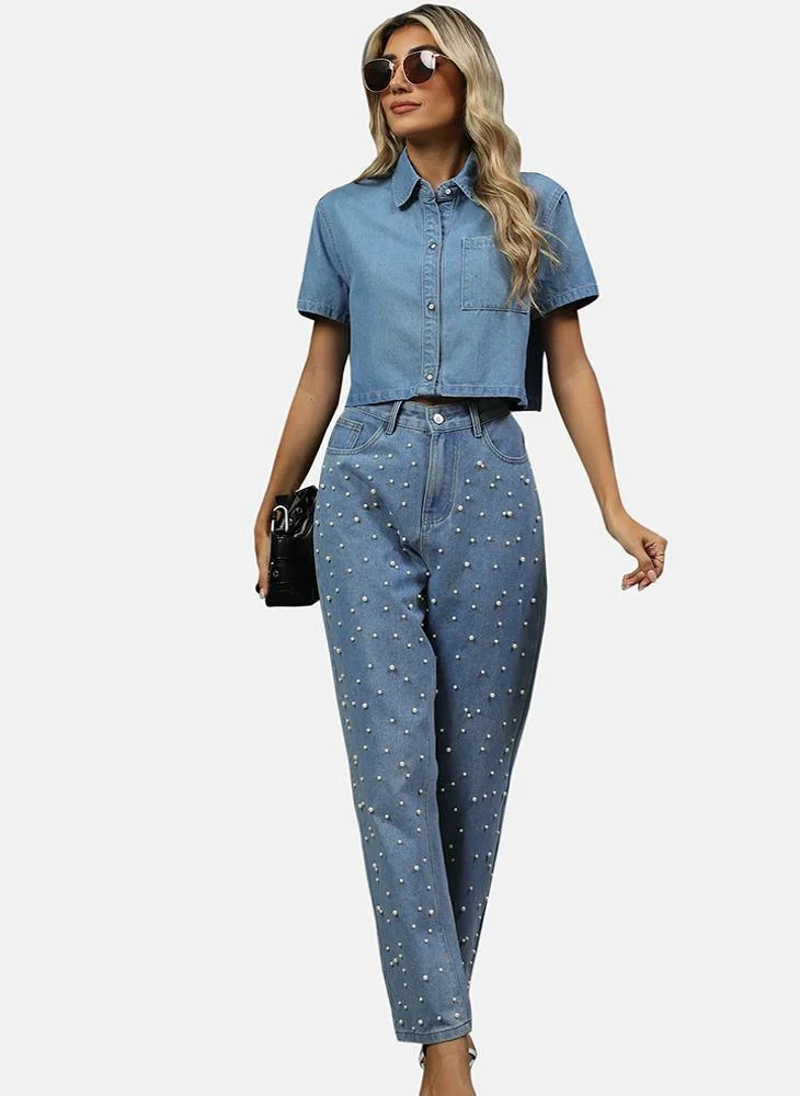 يونيكي Blue Classic Fit Mid Rise Embellished Jeans