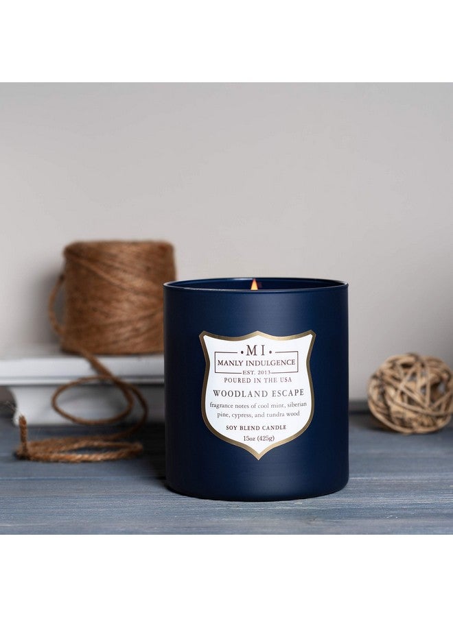 Manly Indulgence Woodland Escape Scented Jar Candle, Wood Wick, Premium Soy Blend White Wax, 60 hr Burn, Matte Navy Blue Jar Candle for Home and Men, 15 oz - USA Poured - Image 2