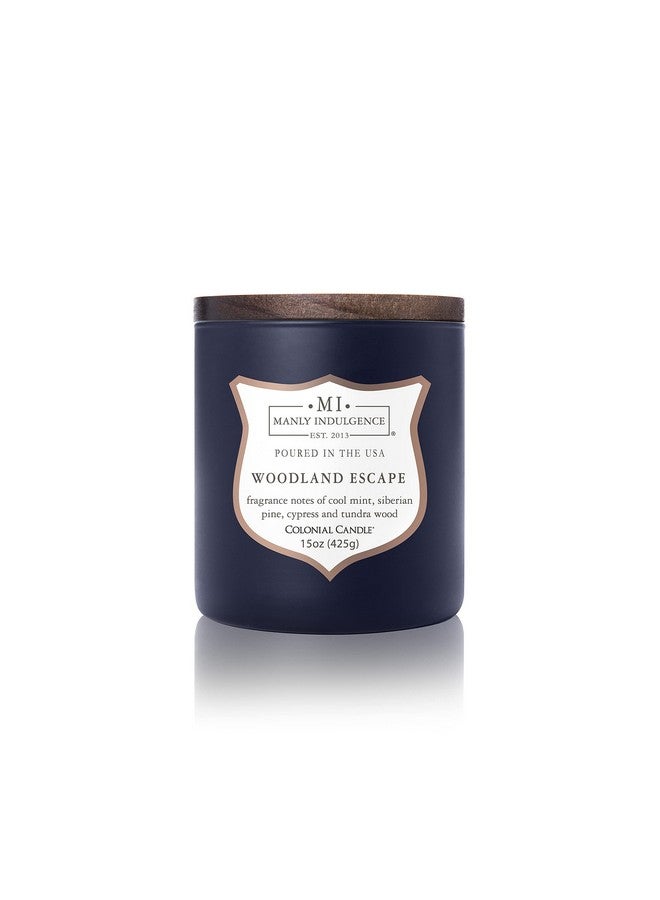 Manly Indulgence Woodland Escape Scented Jar Candle, Wood Wick, Premium Soy Blend White Wax, 60 hr Burn, Matte Navy Blue Jar Candle for Home and Men, 15 oz - USA Poured - Image 1