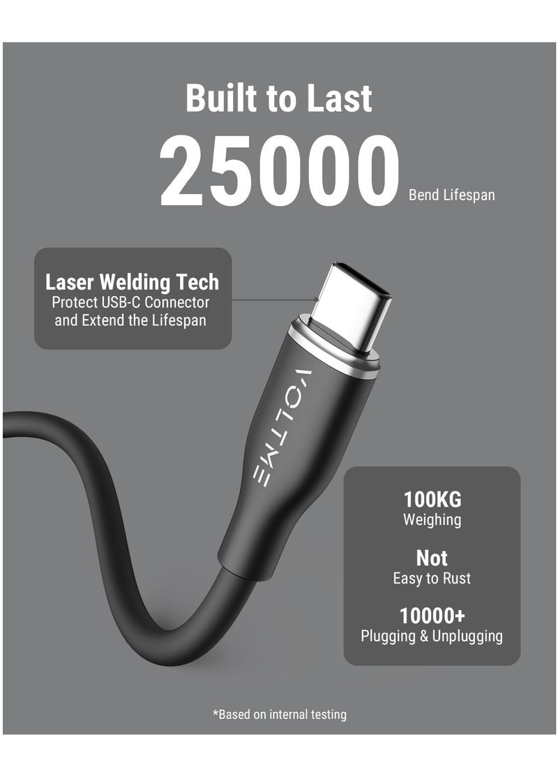 VOLTME - USB C Cable, 60W Soft Silicone Cord USB-C to USB-C 3.0 Cable Compatible for iPhone 15/15 Plus/15 Pro/15 Pro Max, iPad Pro/Air, MacBook Pro/Air, Galaxy S24 S23 Ultra, Huawei P60, Xiaomi, etc (1M Black) - Image 1