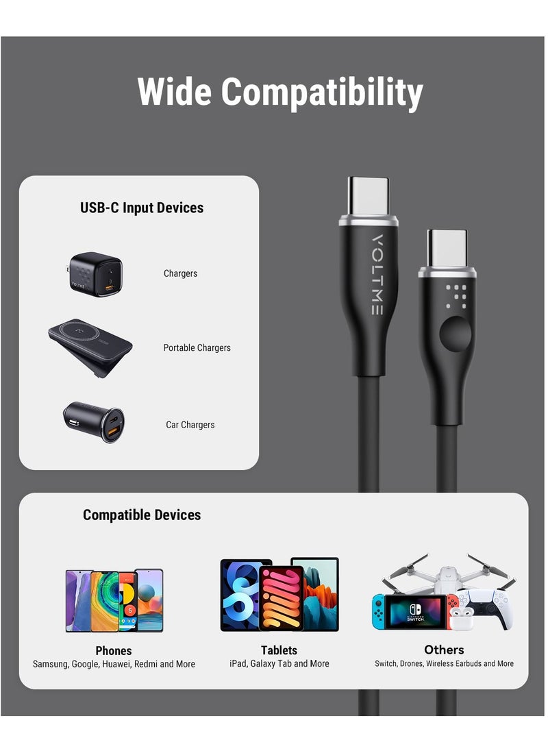 VOLTME - USB C Cable, 60W Soft Silicone Cord USB-C to USB-C 3.0 Cable Compatible for iPhone 15/15 Plus/15 Pro/15 Pro Max, iPad Pro/Air, MacBook Pro/Air, Galaxy S24 S23 Ultra, Huawei P60, Xiaomi, etc (1M Black) - Image 1