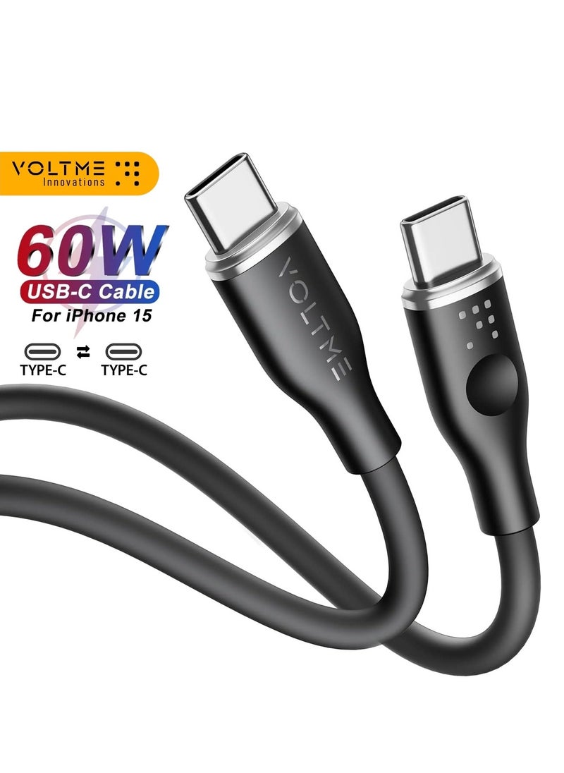 VOLTME - USB C Cable, 60W Soft Silicone Cord USB-C to USB-C 3.0 Cable Compatible for iPhone 15/15 Plus/15 Pro/15 Pro Max, iPad Pro/Air, MacBook Pro/Air, Galaxy S24 S23 Ultra, Huawei P60, Xiaomi, etc (1M Black) - Image 1