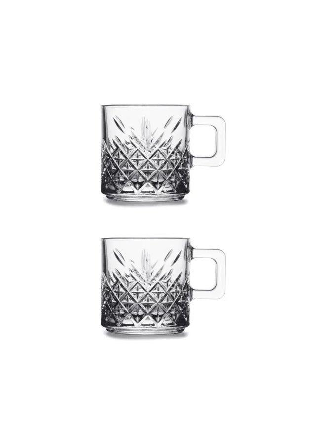 باساباتشي Pasabahce Timeless 2-Piece Glass Mug Set – 195ml Small Drinking Cups with Handles – Made in Turkey - Image 1