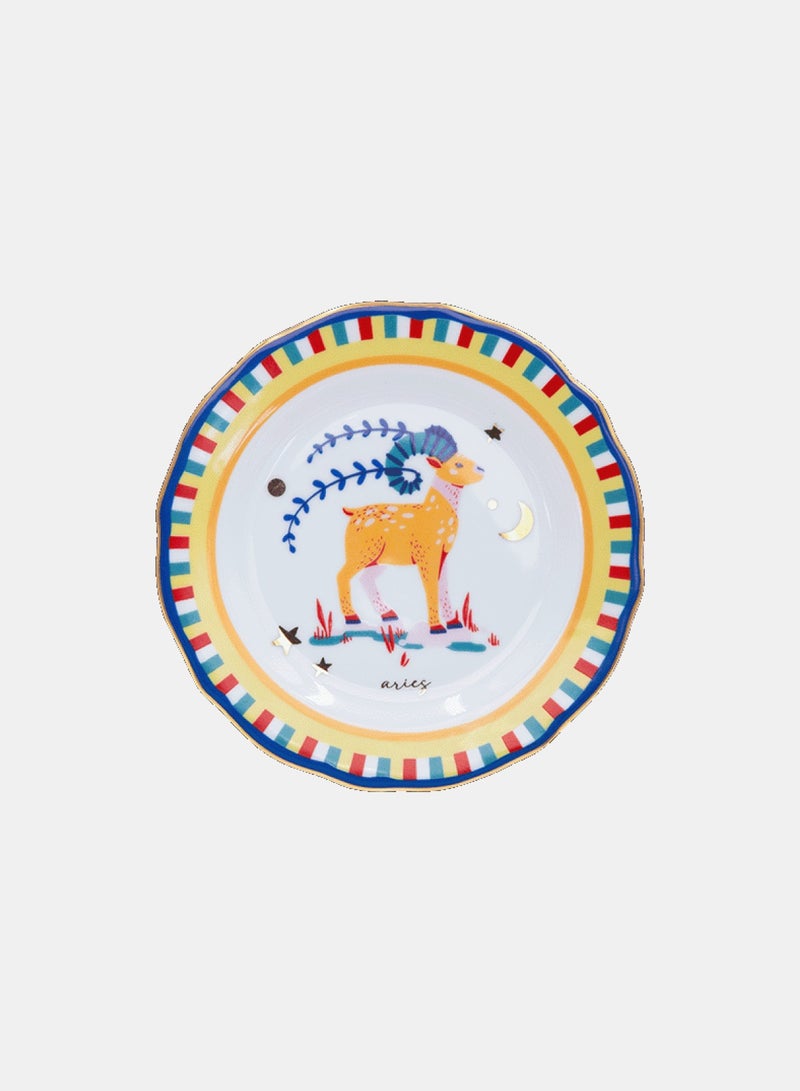 Baci milano Porcelain Decorative Plate 6.3 Inches (16 cm) – Design with Aries Accent – Round Jewellery Tray for Table or Wall – Home Decor & Gifts for Women - Image 1