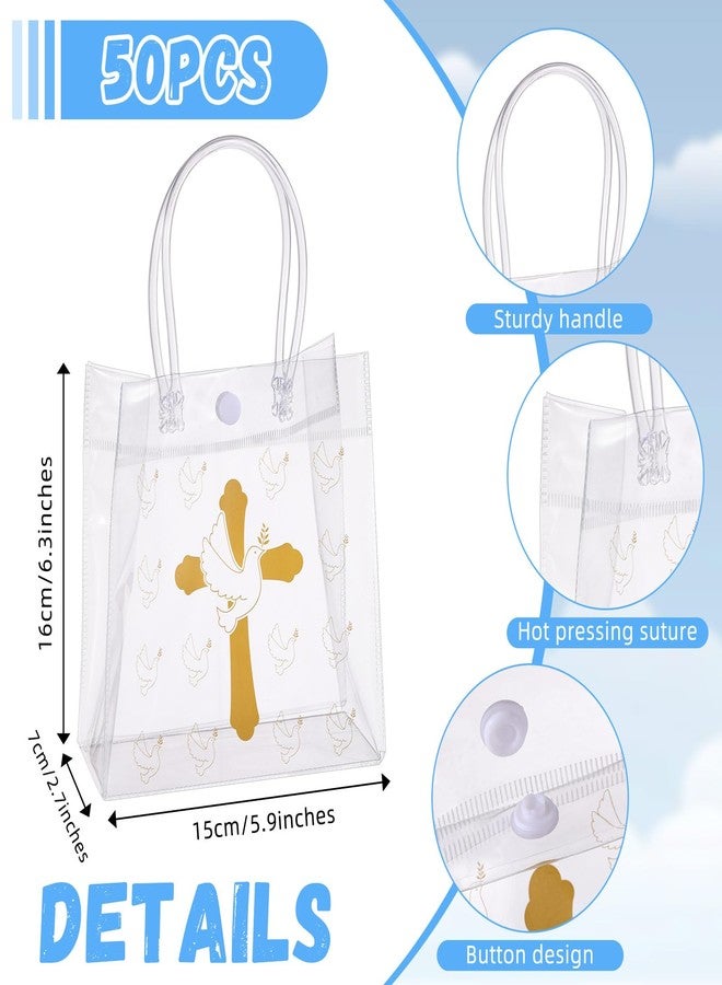 Geelin 24 Pcs Clear Baptism Gift Bags Bulk PVC Religious Christian Gift Bags with Handles Cross Goodie Treat Tote Baptism Party Favors for Guests Christian Birthday Baby Shower Wedding Party - Image 2