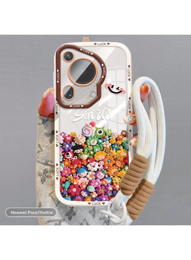 Inkaida Yingkaida Huawei P70 Ultra Phone Case P70 Ultra Protective Cover Full Coverage Anti-drop Anti-fingerprint Men And Women Creative Protective Shell Puff Shell Colorful Cartoon Characters + Hand Strap - Image 1