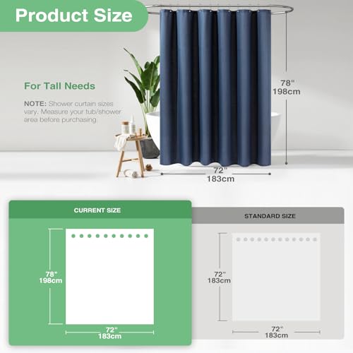 Dynamene Long Shower Curtain - 78 inch Long Waffle Weave Heavy Duty Fabric Shower Curtains for Bathroom, Neutral Weighted Hotel Spa Luxury Bath Curtain Set with 12 Plastic Hooks,72x78,Navy Blue - Image 3