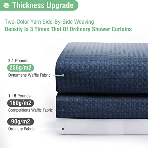Dynamene Long Shower Curtain - 78 inch Long Waffle Weave Heavy Duty Fabric Shower Curtains for Bathroom, Neutral Weighted Hotel Spa Luxury Bath Curtain Set with 12 Plastic Hooks,72x78,Navy Blue - Image 2