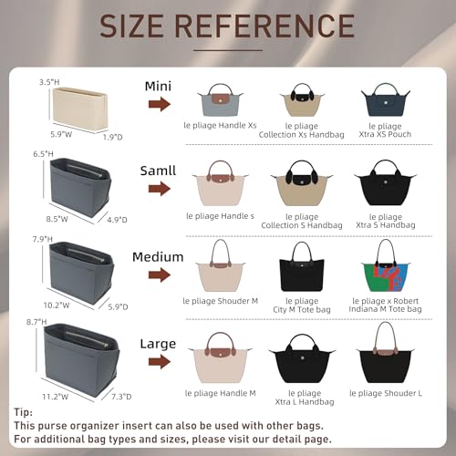 Doxo Purse Organizer Insert for Longchamp Le Pliage, Premium Felt Tote Bag Organizer with 8 Compartments and Zippered Pocket (Light Grey, Large) - Image 2