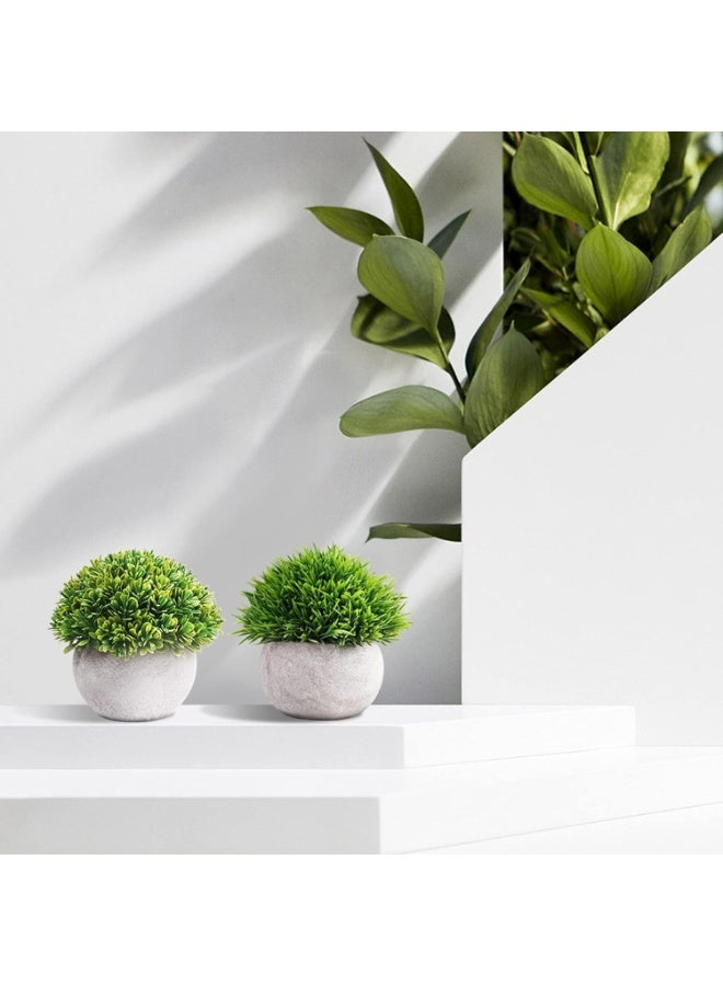 ALAMAREQ 2 Pots Artificial Plants Small Faux Plants Mini Fake Plants Cute Artificial Greenery in Pots for Home Bedroom Indoor Office Bathroom Farmhouse Room Coffee Table Decor Round Leaf - Image 4