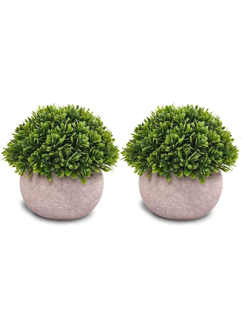 ALAMAREQ 2 Pots Artificial Plants Small Faux Plants Mini Fake Plants Cute Artificial Greenery in Pots for Home Bedroom Indoor Office Bathroom Farmhouse Room Coffee Table Decor Round Leaf - Image 1