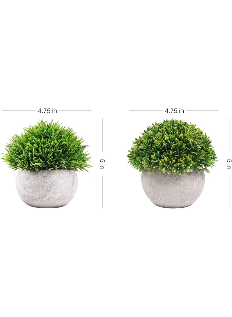 ALAMAREQ 2 Pots Artificial Plants Small Faux Plants Mini Fake Plants Cute Artificial Greenery in Pots for Home Bedroom Indoor Office Bathroom Farmhouse Room Coffee Table Decor Round Leaf - Image 2