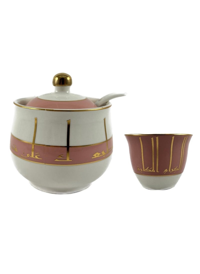 Homemaker 20-Piece Tea & Coffee Cups Set - 6 Tea Glass - 6 Coffee Cups - 6 Saucer - Sugar Bowl & Spoon - White & Clear & Pink & Gold  - Image 3