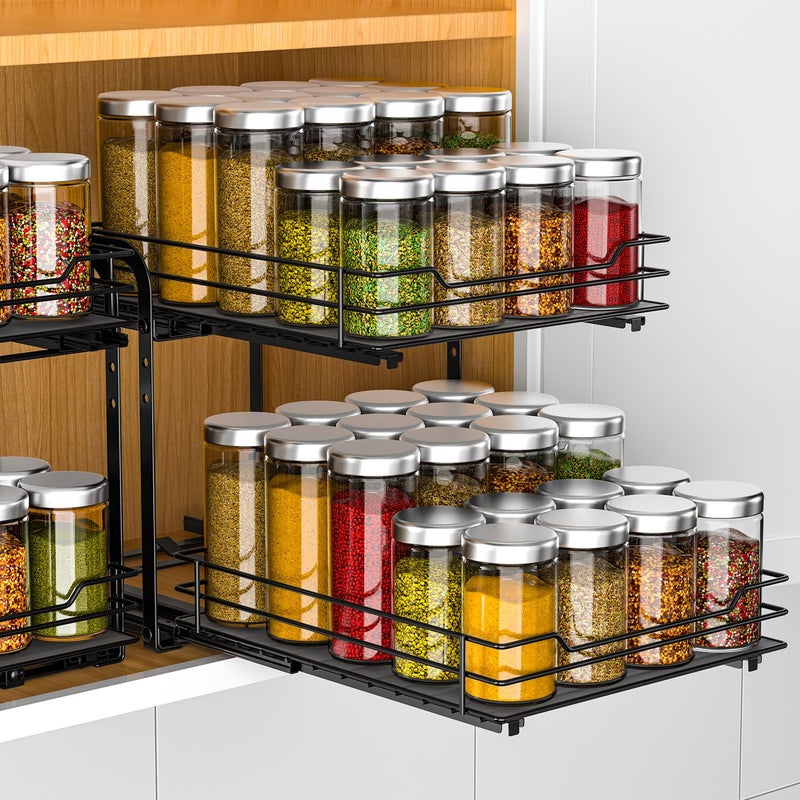RCHYFEED Spice Rack Organizer for Cabinet 2 Tier Pull Out Spice Racks for Inside Cabinets Pantry Height Adjustable Heavy Duty Vertical Spice Shelf for Seasoning Organizer95 Wx105 Dx95 H