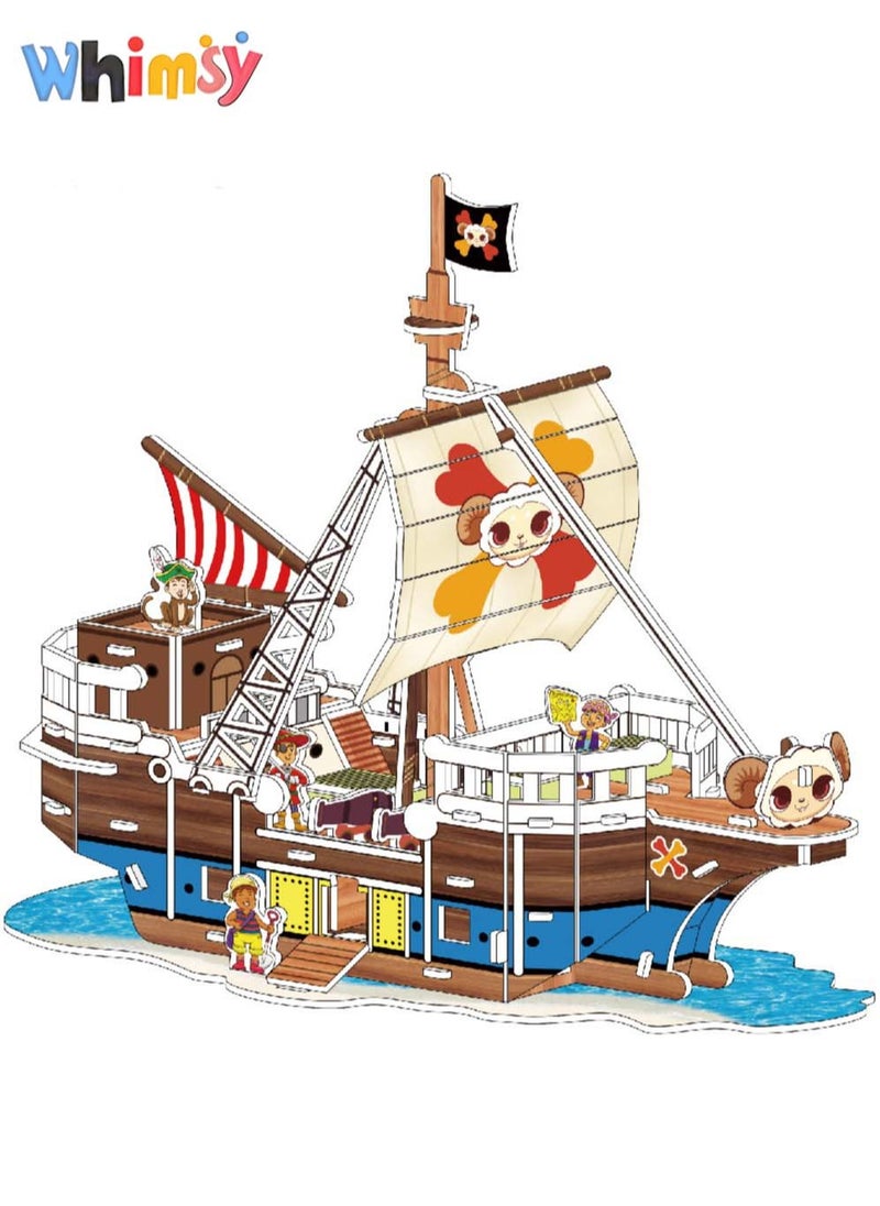 Whimsy 3D Puzzles kids games  - Pirate Ship Jigsaw Puzzles, Brain Teaser Puzzles, Fun yet challenging Family toys Test your skills & imagination, Stress Relief Early Education Development Toy for Adults & Age 3 Years Up  - Image 1