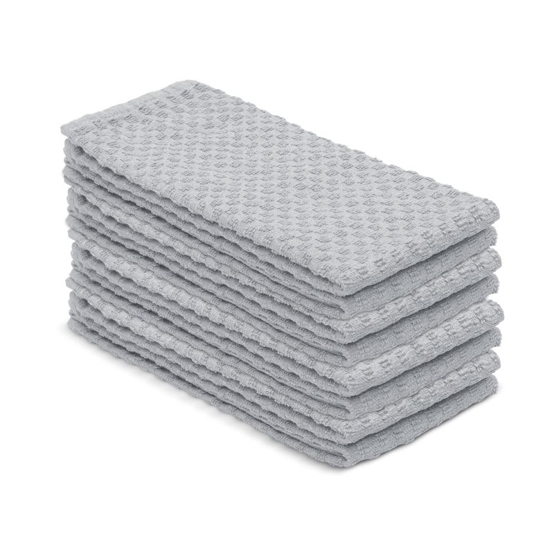 منشفة أطباق تيري من DG Collections 100% قطن مجموعة من 8 مناشف مطبخ 15x25 بوصة مناشف يد 400 GSM مناشف تيري ماصة للمطبخ مناشف شاي ناعمة بلون رمادي فاتح