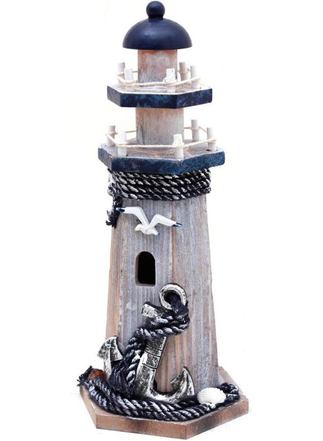 YK Decor Wooden Lighthouse Decor, 10.25Inch Decorative Nautical Lighthouse Rustic Ocean Sea Beach Themed Lighthouse Decoration, Handcrafted Tabletop Nautical Themed Home Decor Bathroom Decor(Seabird & Anchor) - Image 1